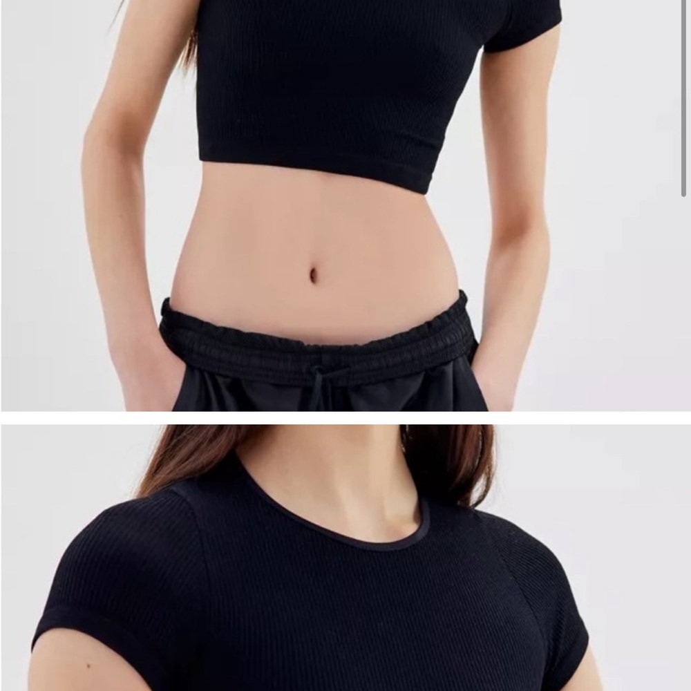 Urban Outfitters Black Ribbed Crop Tee - Women's Short Sleeve Top